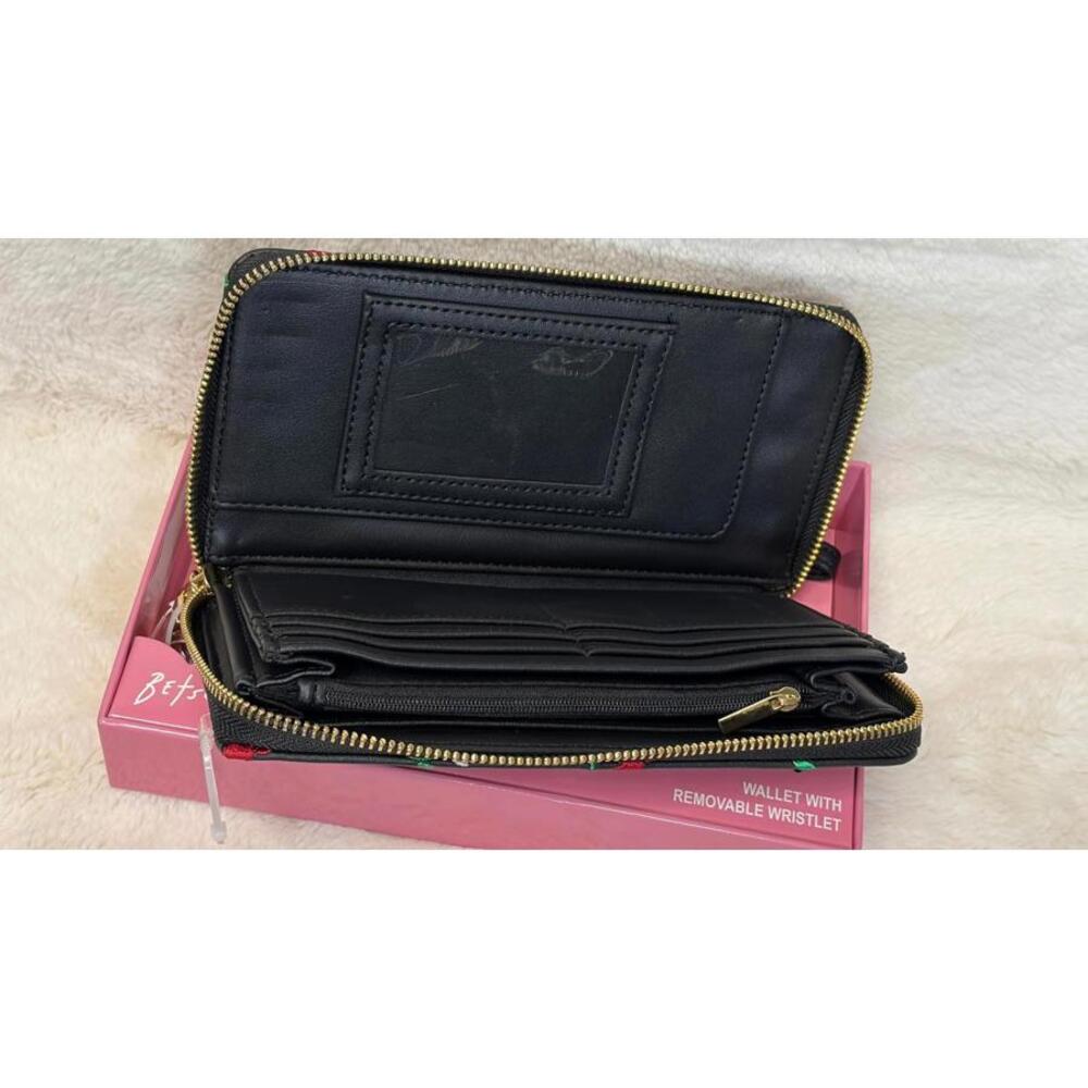 Betsey Johnson Cherry Embroidered Wallet with Removable Wristlet – Black - Picture 6 of 6